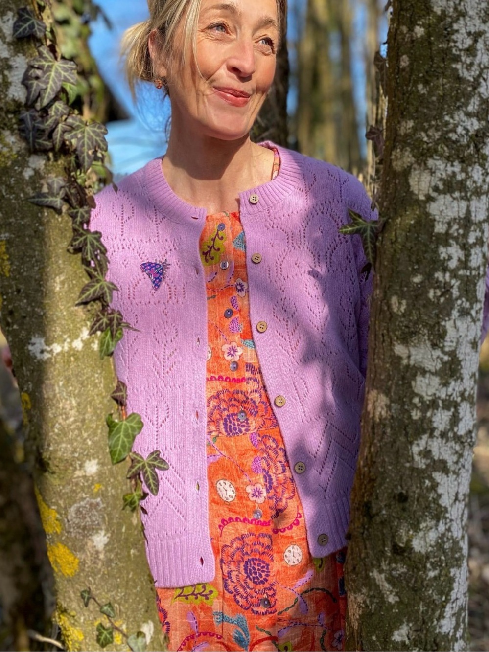 GUDRUN SJODEN like new Orange Floral organic cotton Maxi Dress w Purple Accents - Picture 9 of 9